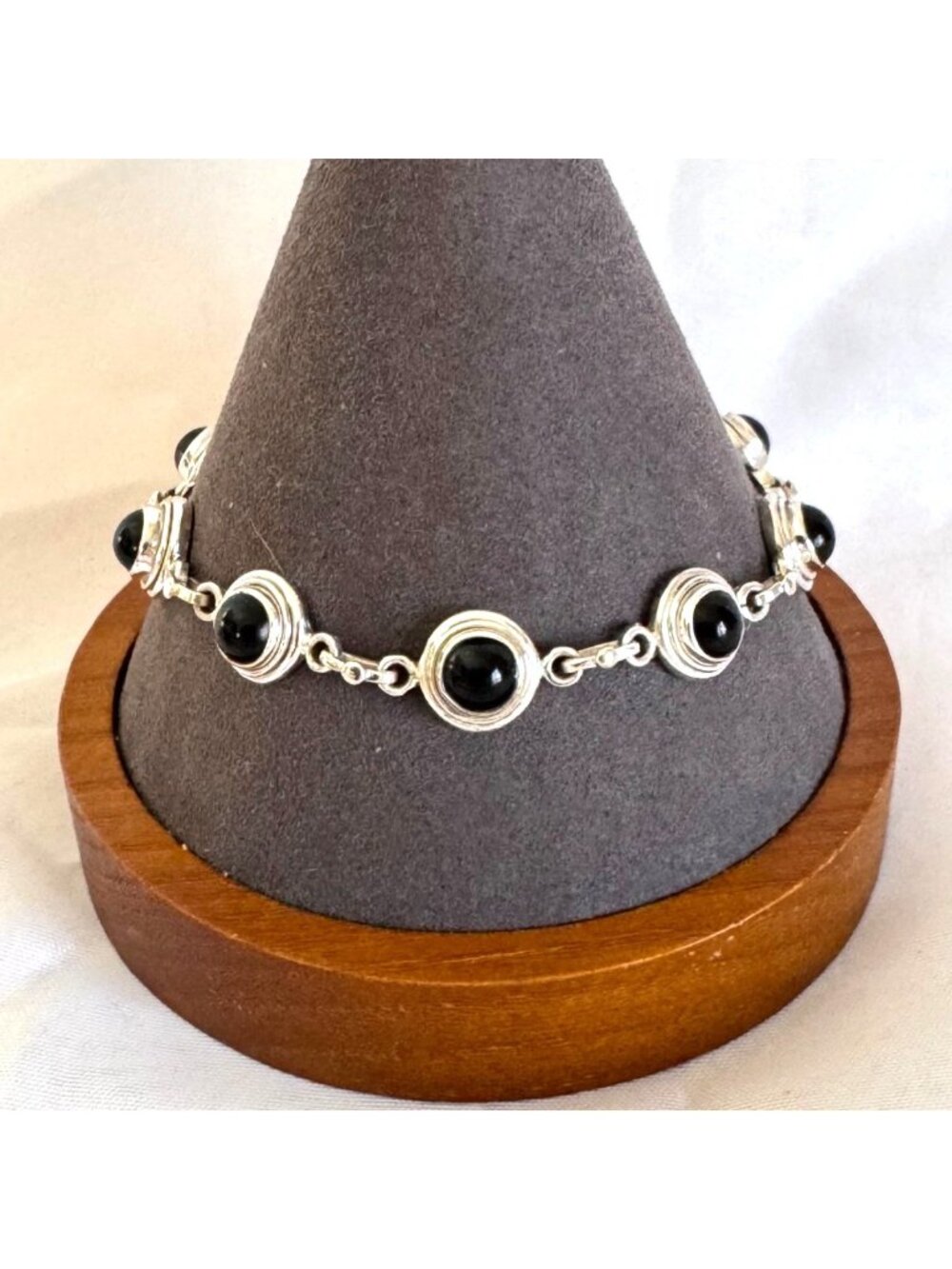 Jonber Black Onyx Bezel Set Link Bracelet Sterling Silver 925 Size 8'' Length